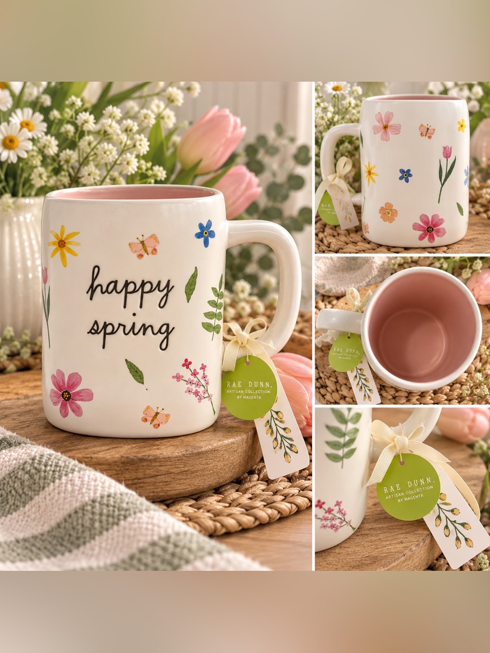 Rae Dunn “Happy Spring” Floral & Butterfly Mug
